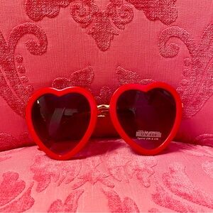 Heart Shape Sunglasses Red Frame Gold Black Lens Festival Spring Summer Love NEW